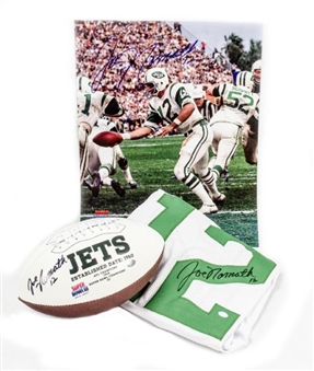 Joe Namath Autograph Lot of (3) - New York Jets Jersey, Football, & 16x20 Photo